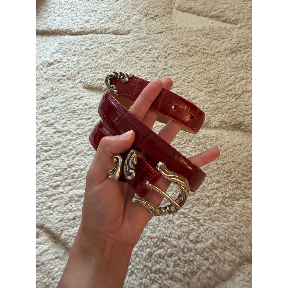 Vintage Coldwater Creek red Croc Embossed Leather Western Belt M Made in USA